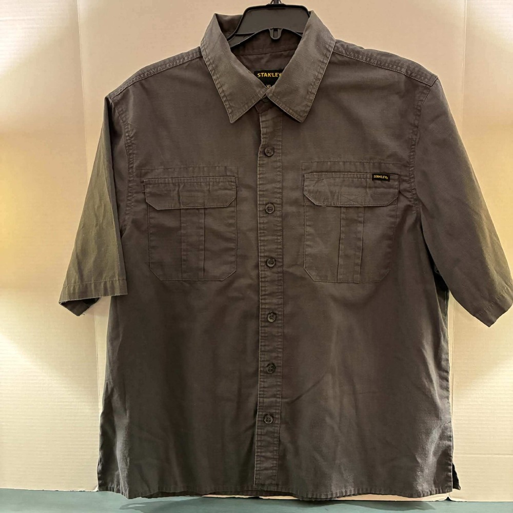 Stanley Ripstop Work Shirt Mens XL Gray Short Sleeve Button Up Utility
